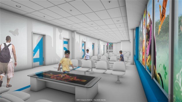 Image de la nouvelle salle d'attente de l'Hôpital Sainte-Justine.