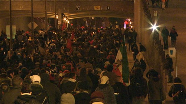 Les manifestants sur la rue Berri