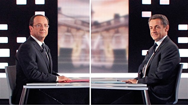 François Hollande et Nicolas Sarkozy sur le plateau du débat.
