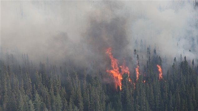 Les flammes se trouvent à une trentaine de kilomètres de Timmins. (photo du 24 mai 2012)