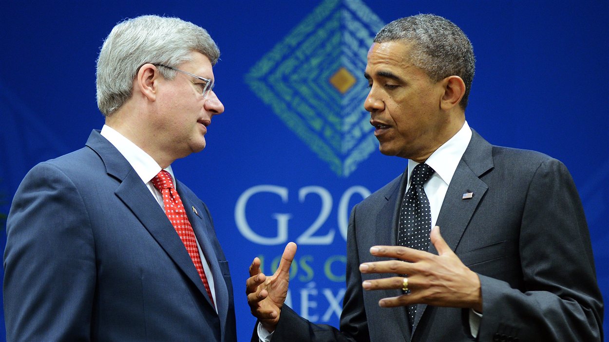 Stephen Harper et Barack Obama.