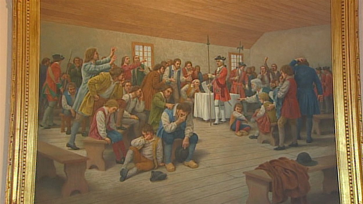 Tableau illustrant la déportation des Acadiens