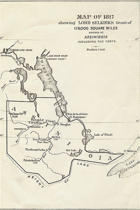 Carte du territoire concédé à lord Selkirk par la Compagnie de la Baie d'Hudson