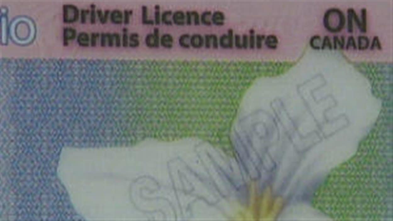 Exemple de permis de conduire en Ontario.