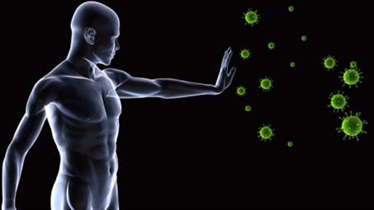 Représentation d'un homme et d'un virus