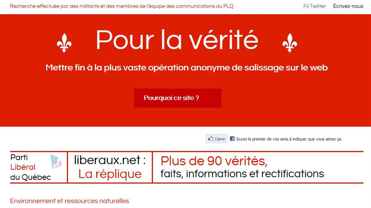 Le site « Pour la vérité » du PLQ en réplique à liberaux.net