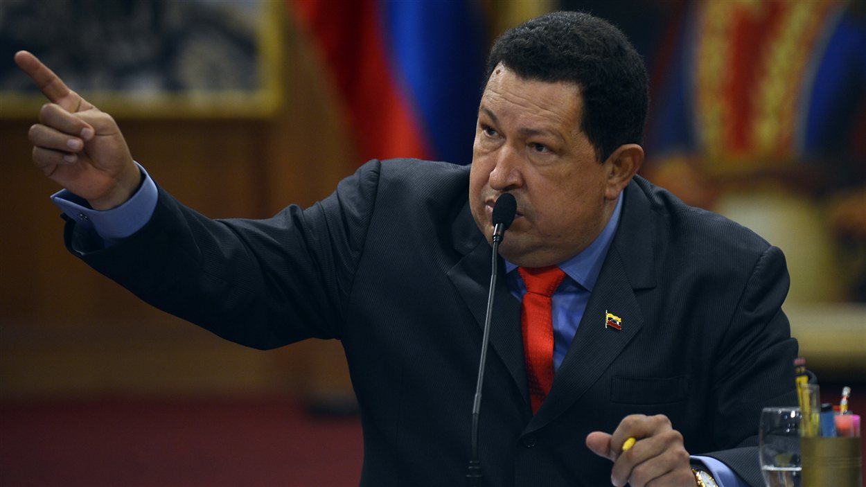 Le président Chavez lors de la rencontre avec la presse internationale.