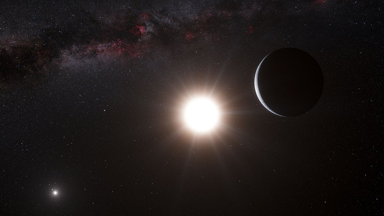 Vue d’artiste de la planète en orbite autour d’Alpha du Centaure B.