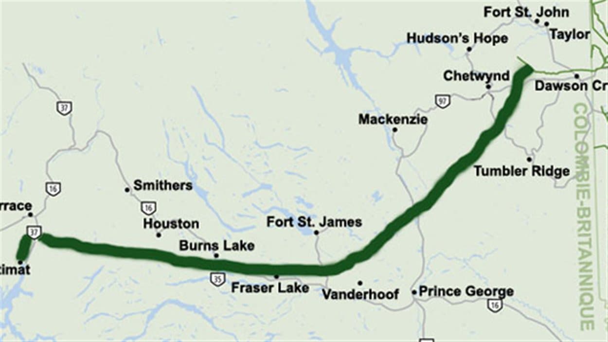 Le tracé du pipeline Coastal GasLink.