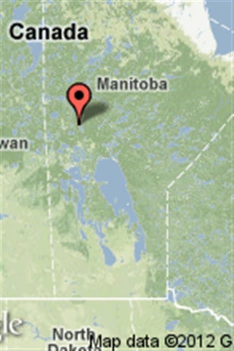 Carte indiquant l'emplacement de Snow Lake au Manitoba