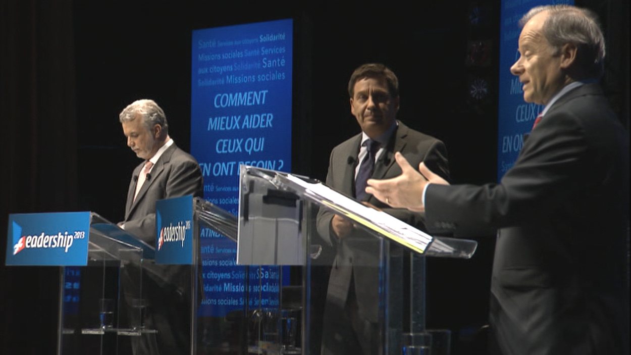 Les trois candidats à la direction du PLQ, réunis à Gatineau