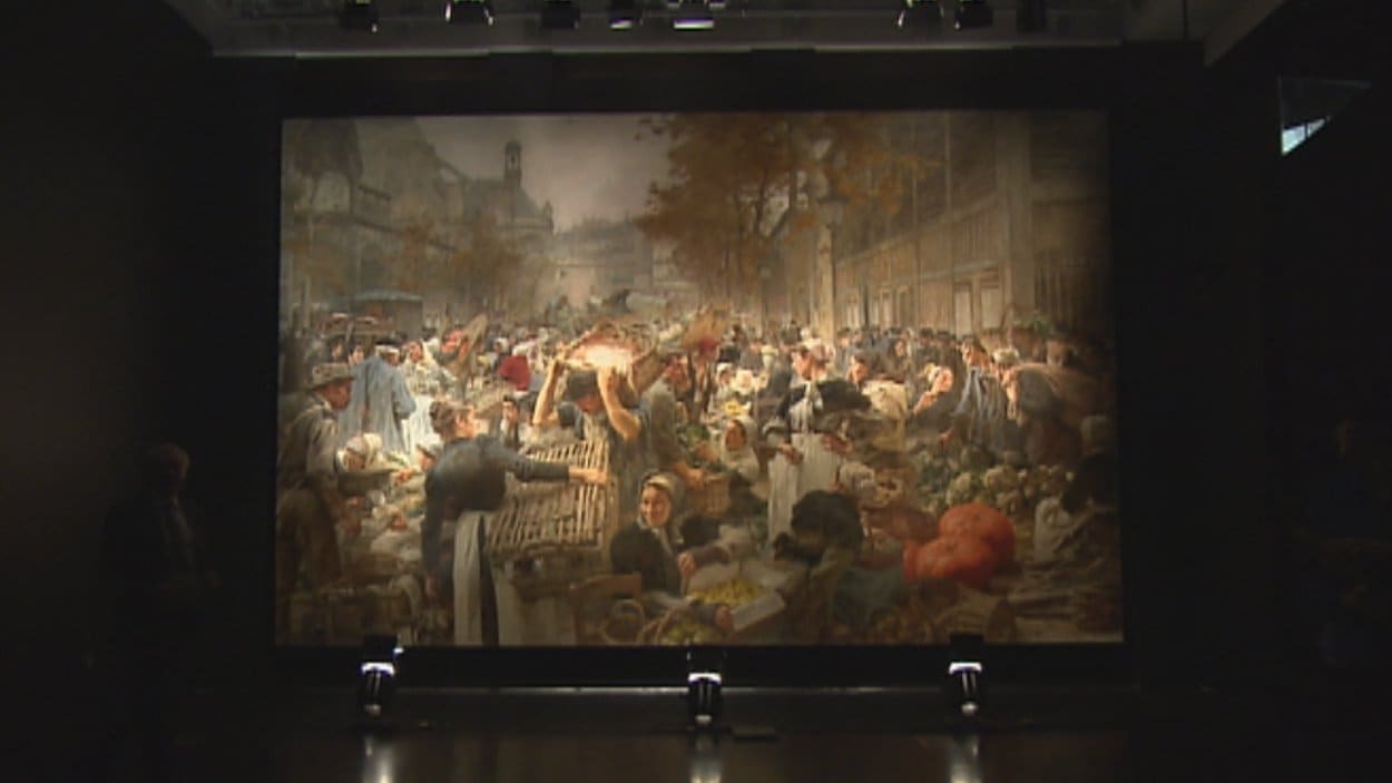 Dévoilement de la toile pour l'exposition Paris en scène