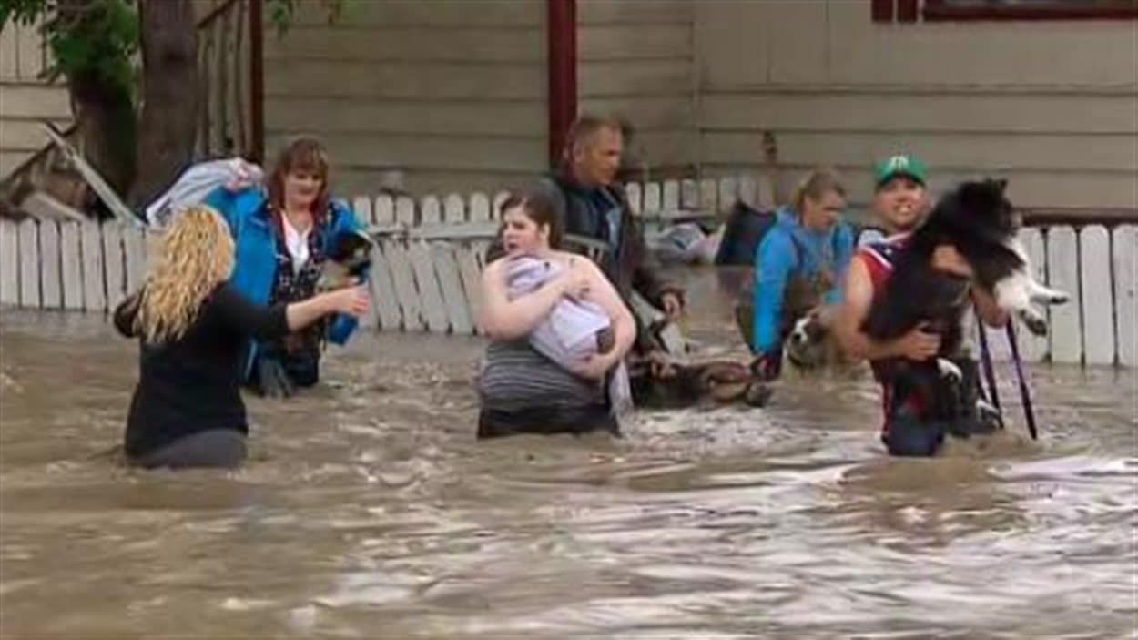 À High River, des résidents évacuent en emportant avec eux leurs animaux de compagnie.