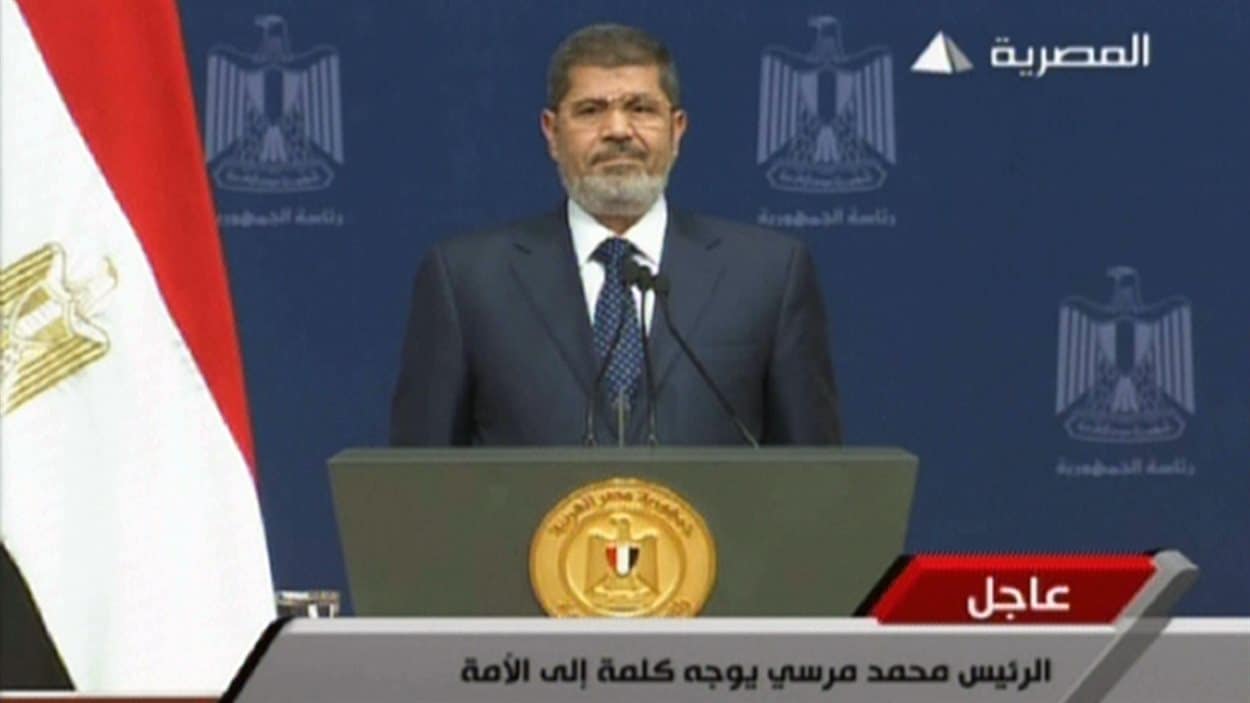 Le président égyptien Mohamed Morsi dans un discours retransmis à la télévision
