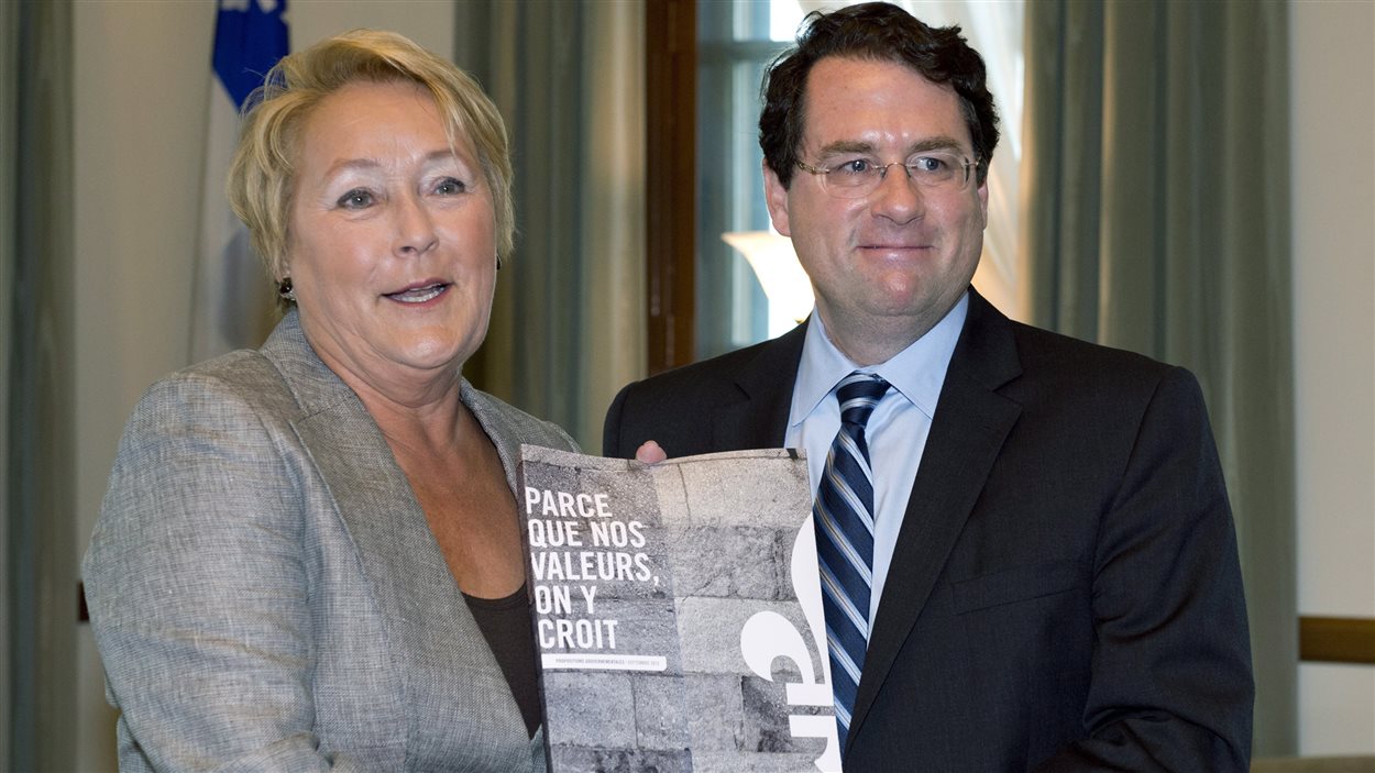 La première ministre Pauline Marois et le ministre Bernard Drainville le jour du dévoilement de la charte des valeurs