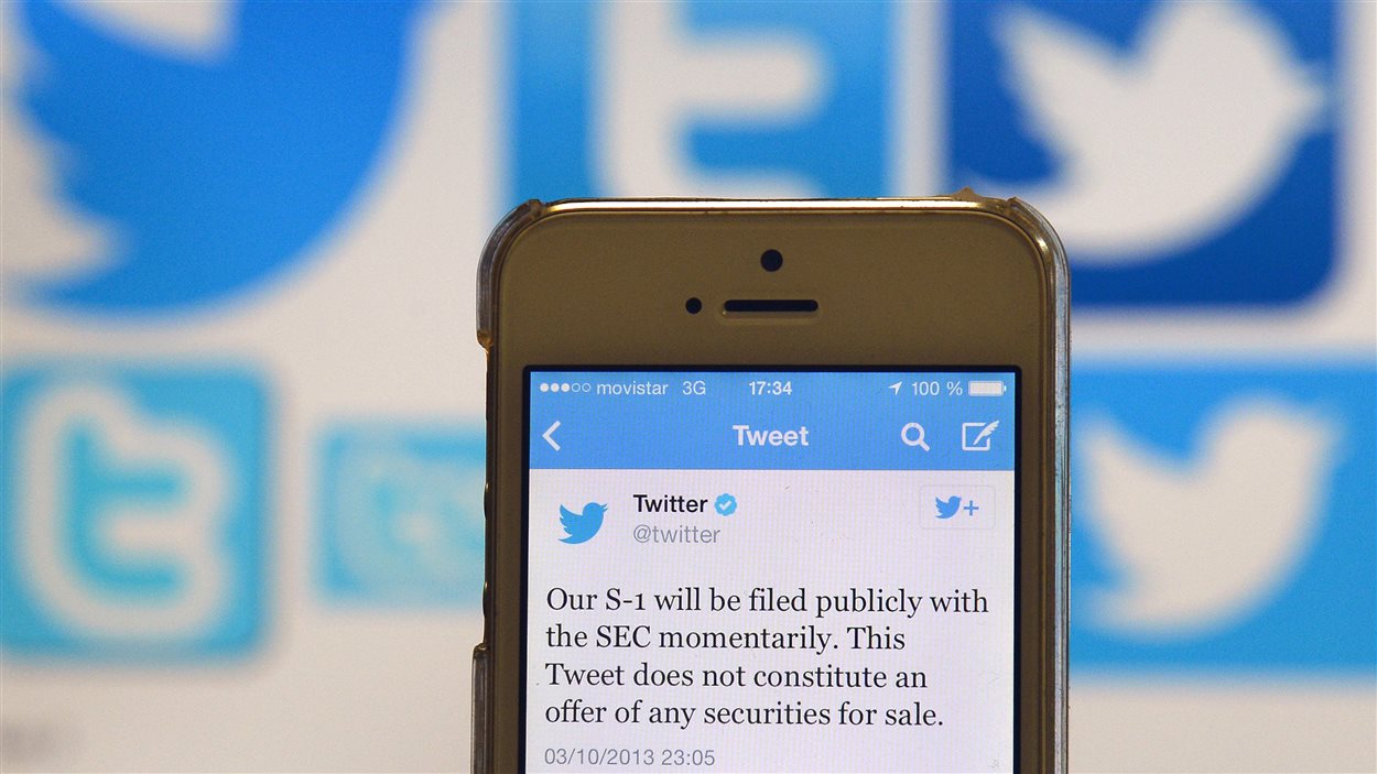 Message de Twitter qui arrive en bourse