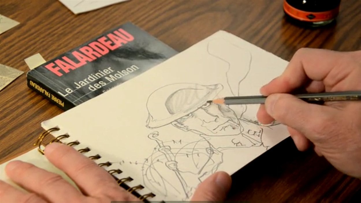 Esquisse pour « Le jardinier des Molson », la BD de Richard Forgues tirée du scénario de Pierre Falardeau.