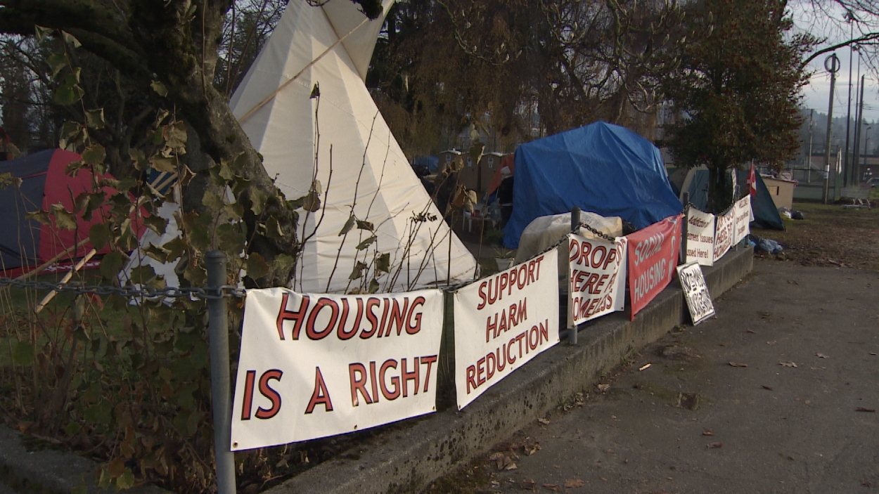 Le campement dans le parc Jubilee d'Abbotsford.