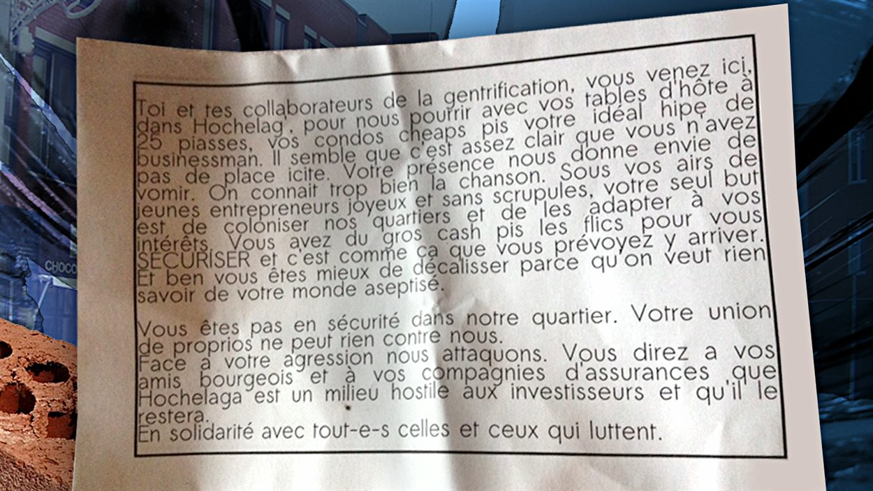 Message laissé par des vandales dans Hochelaga-Maisonneuve
