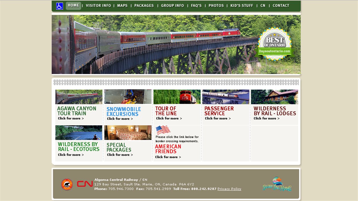 Site promotionnel du circuit d'Algoma Central Railways