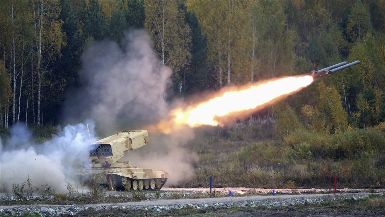 Lancement d'un missile russe lors d'une exposition internationale d'armes et d'équipements militaires en septembre 2013.