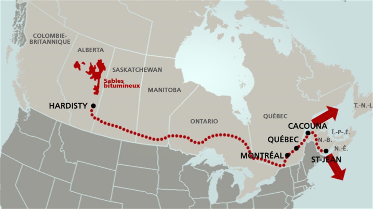 Le tracé prévu du pipeline de TransCanada