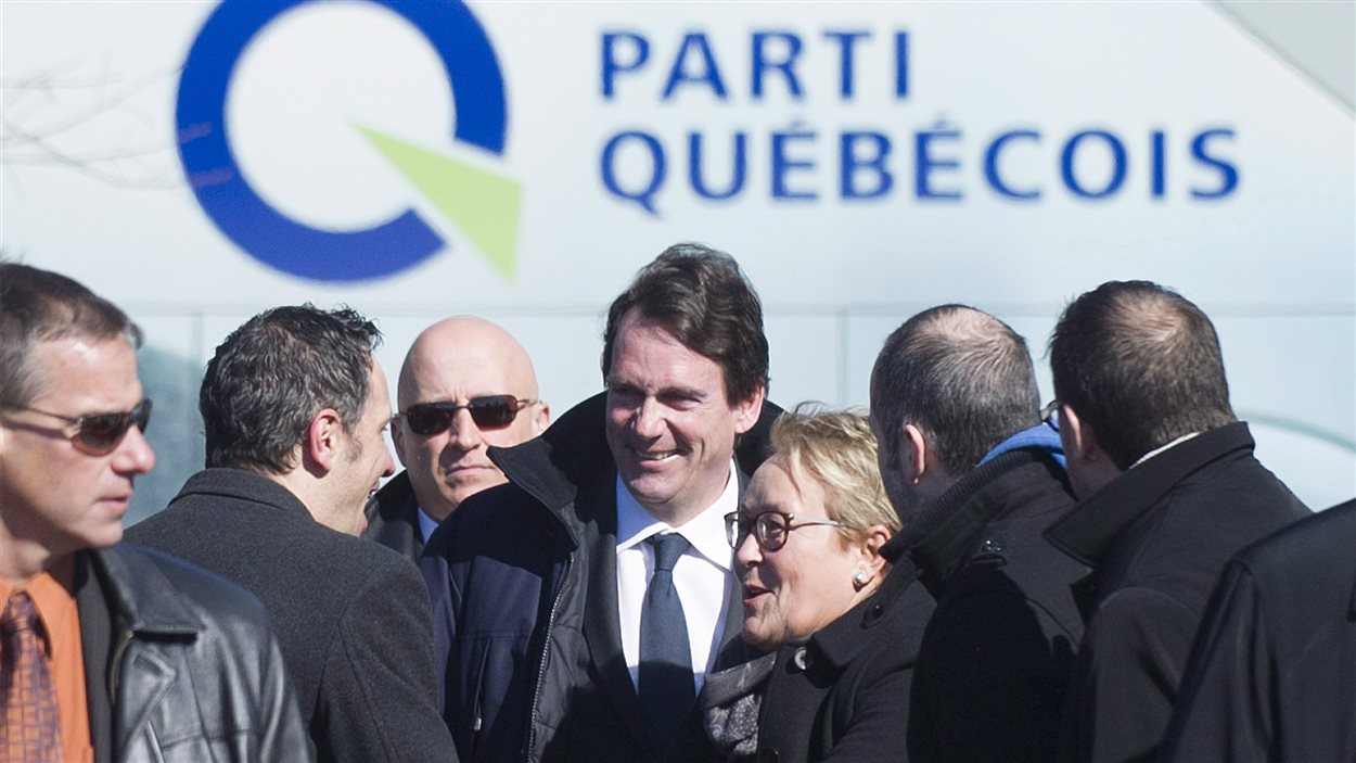 Pierre Karl Péladeau lors de l'annonce de sa candidature pour le Parti québécois.