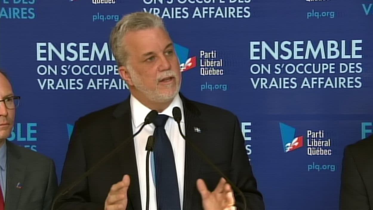 Le chef libéral, Philippe Couillard, le 18 mars, à Bécancour