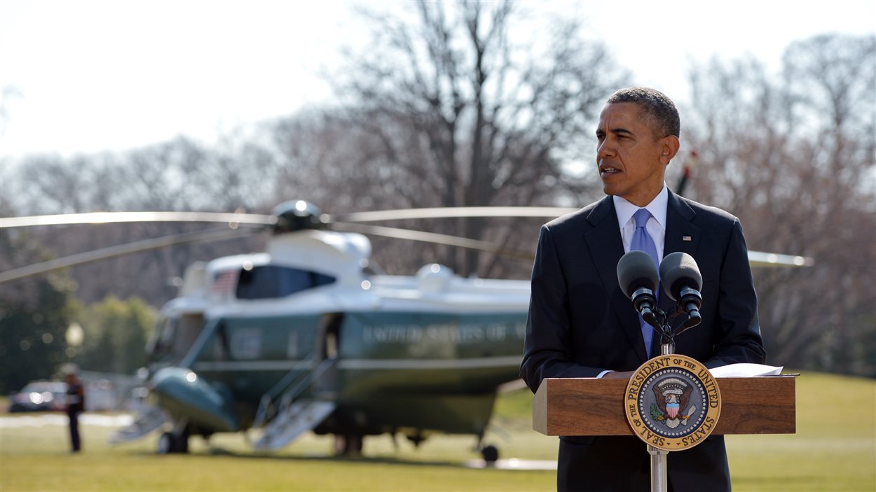 Le président Obama, annonçant un durcissement de ton à l'encontre de la Russie, relativement à la crise en Ukraine.