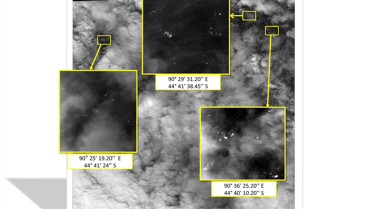 Cette photo diffusée jeudi par l'agence de télédétection malaisienne montre des images prises le 23 mars par un satellite français montrant plus d'une centaine d'objets flottants dans le sud de l'océan indien.