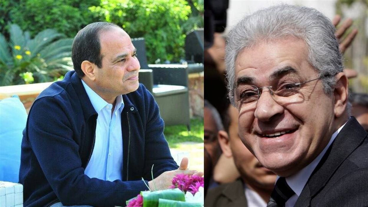 Abdel Fattah Al-Sissi (gauche) et Hamdine Sabahi (droite)