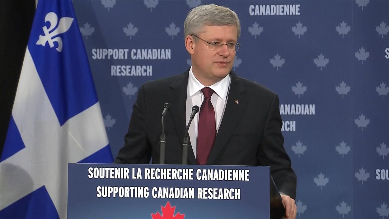 Le premier ministre Stephen Harper était à Montréal pour faire une annonce concernant la recherche sur les maladies neurologiques