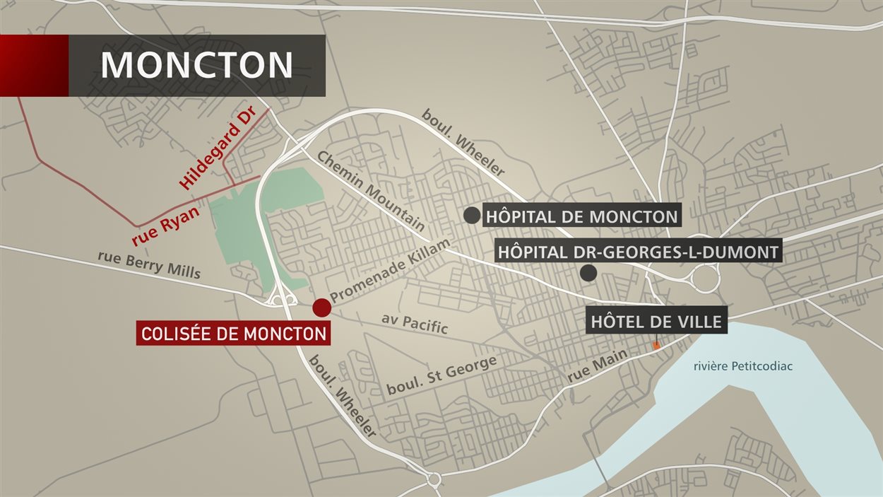Une carte du secteur où a eu lieu la fusillade de Moncton.