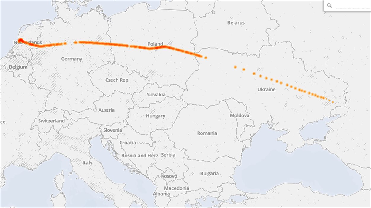 Carte du trajet du vol MH17