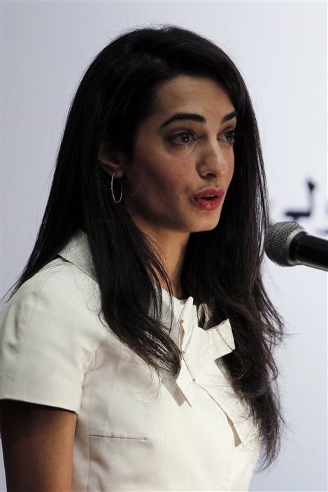 L'avocate britannique Amal Alamuddin, fiancée de George Clooney, lors d'un séminaire en janvier 2014