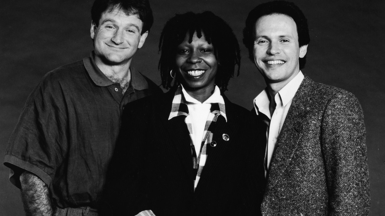Robin Williams, Whoopi Goldberg et Billy Crystal en 1986.