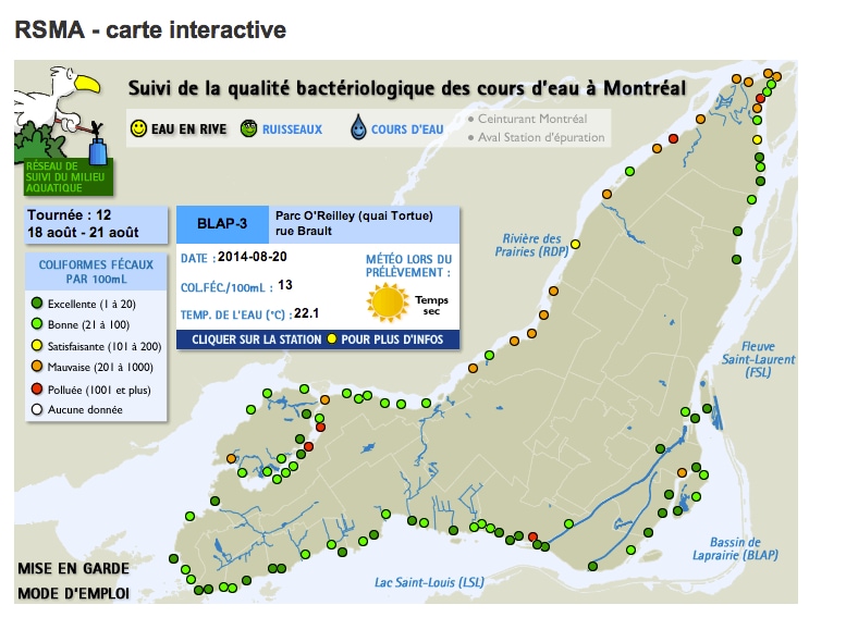 Suivi de la qualité bactériologique des cours d'eau à Montréal
