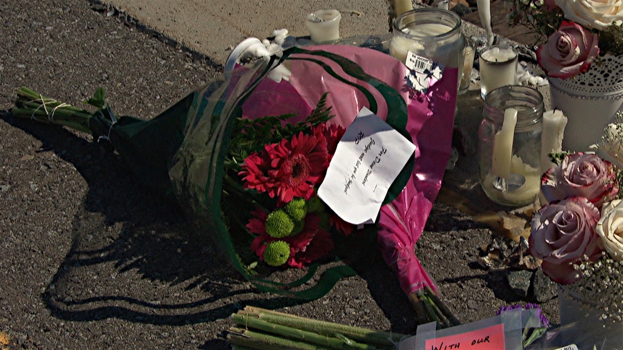 Des fleurs ont été déposées sur le site de l'accident mortel à Ottawa, entre un autobus et un train de Via Rail.
