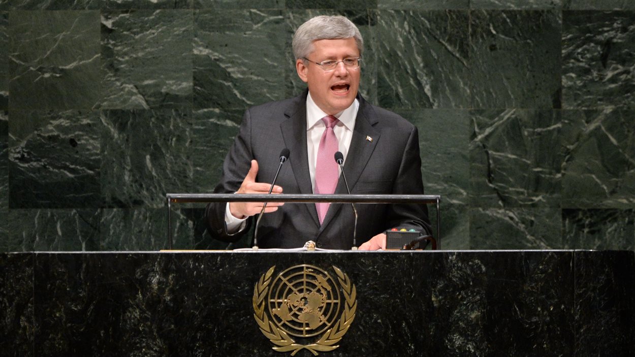 Stephen Harper devant l'Assemblée générale des Nations unies.