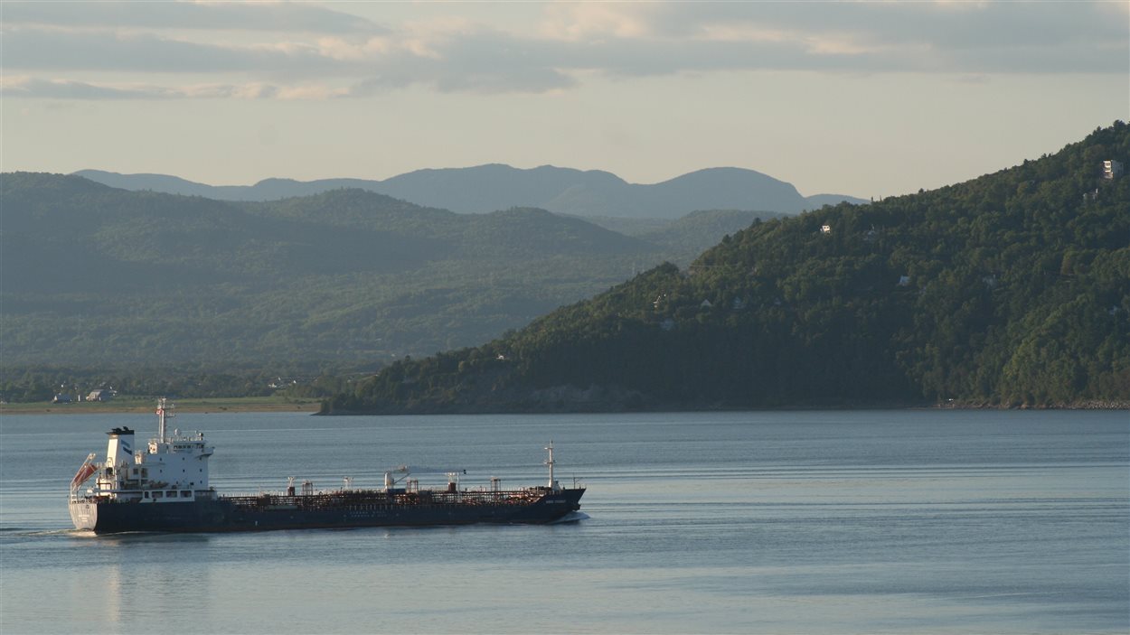 Un pétrolier passe entre l'Isle-aux-Coudres et Baie-Saint-Paul