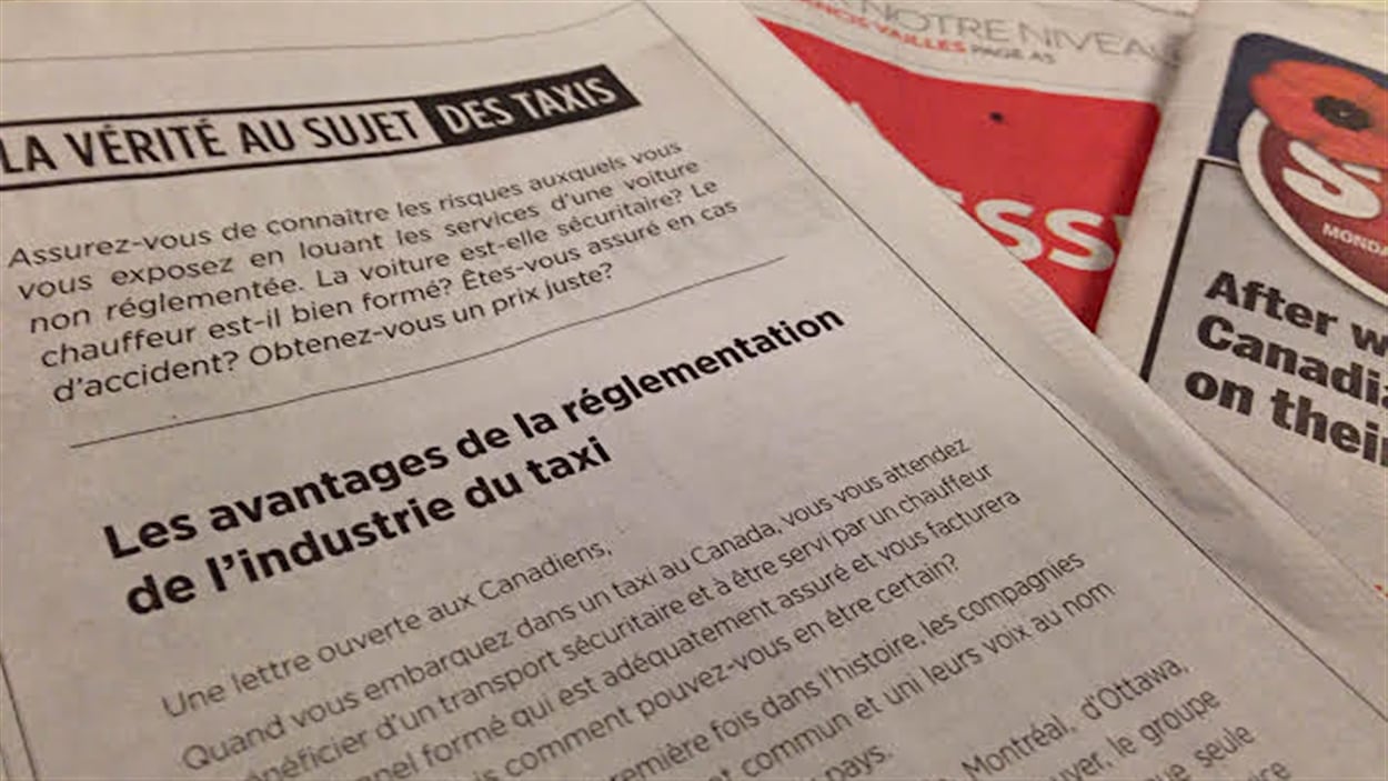 Une publicité publiée dans le cadre de la campagne contre la compagnie Uber.