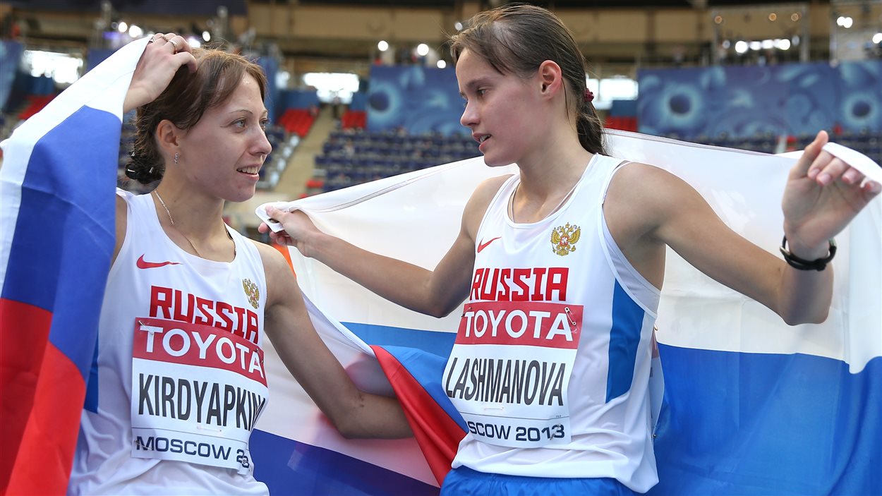 Anisyia Kirdyapkina et Elena Lashmanova aux Mondiaux d'athlétisme de Moscou en 2013