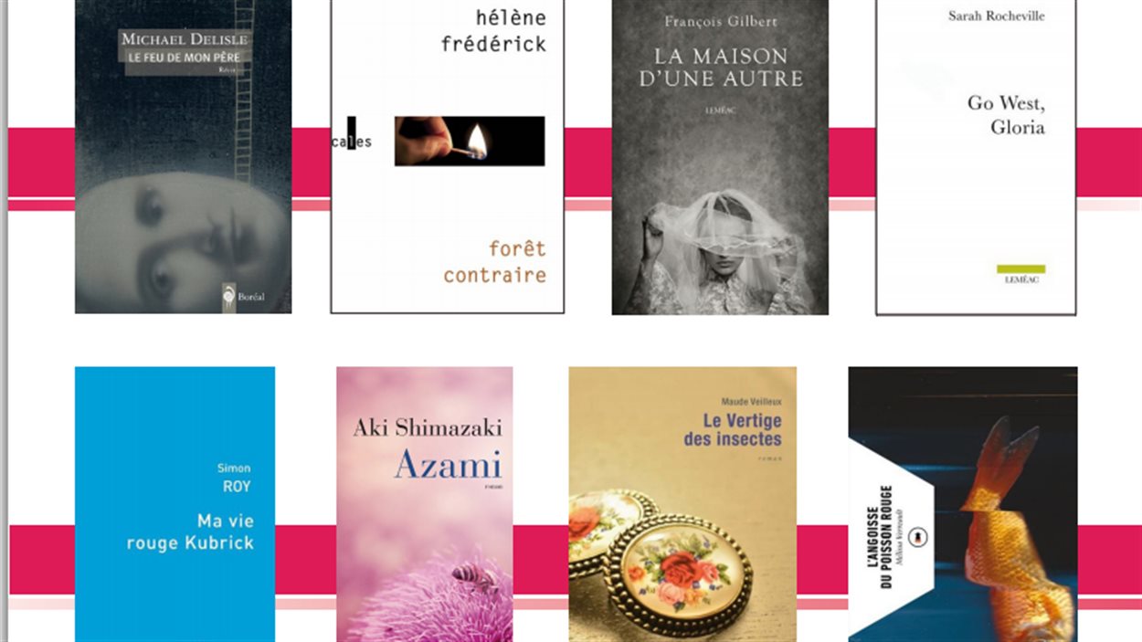 Quelques-unes des couvertures des livres figurant sur la liste préliminaire du Prix des libraires du Québec 2015.