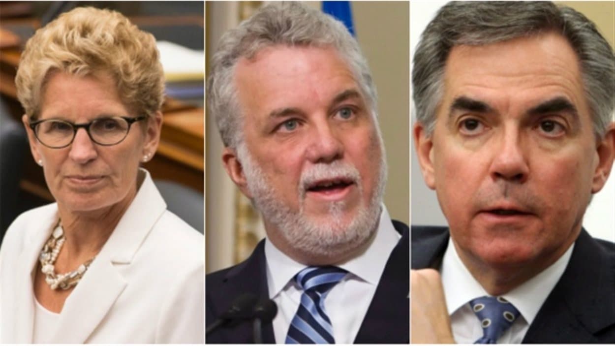 Les premiers ministre de l'Ontario, du Québec et de l'Alberta, respectivement Kathleen Wynne, Philippe Couillard et Jim Prentice, se rencontreront pour discuter du projet Énergie Est.