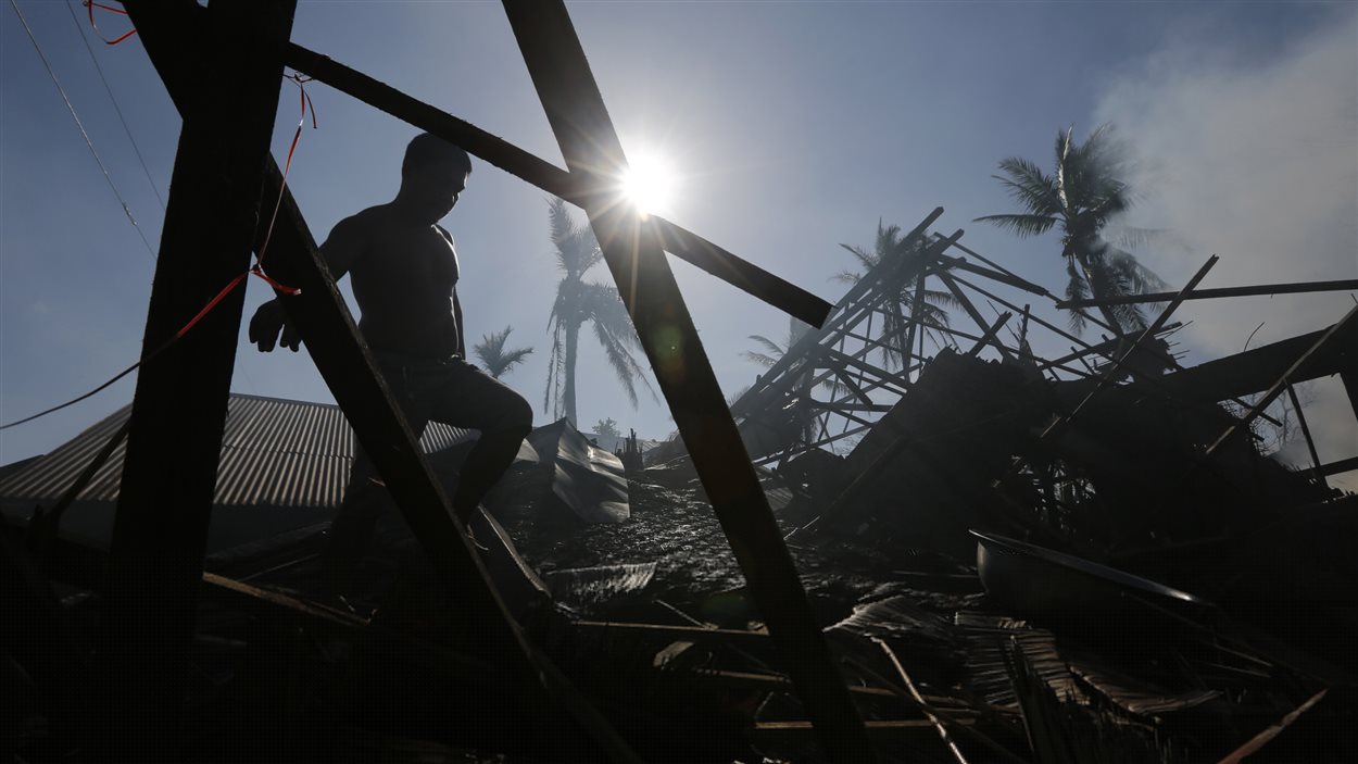 Un sinistré revient sur les lieux de sa résidence sur l'île de Samar après le passage du typhon Hagupit.