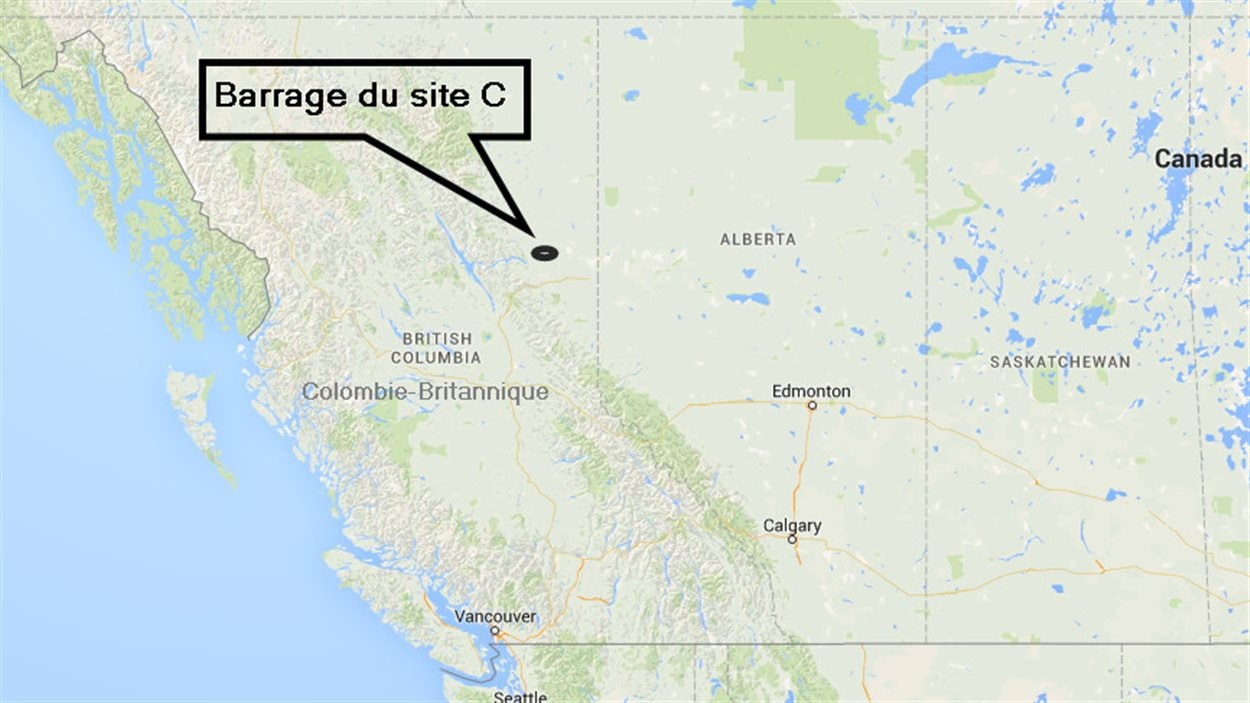 Carte situant le barrage du site C en Colombie-Britannique.