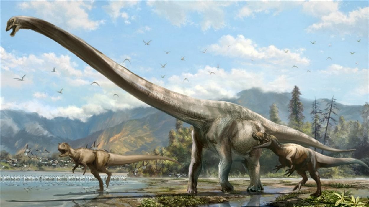 Le Qijianglong, qui aurait vécu il y a 160 millions d'années, possédait un cou qui faisait près de la moitié de la longueur totale de son corps. Représentation d'un artiste