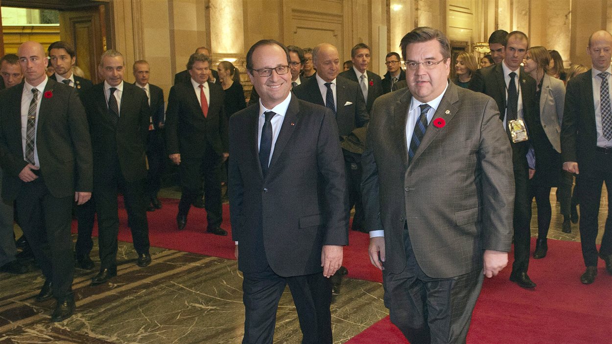 Le président français François Hollande et le maire de Montréal Denis Coderre, en novembre 2014.