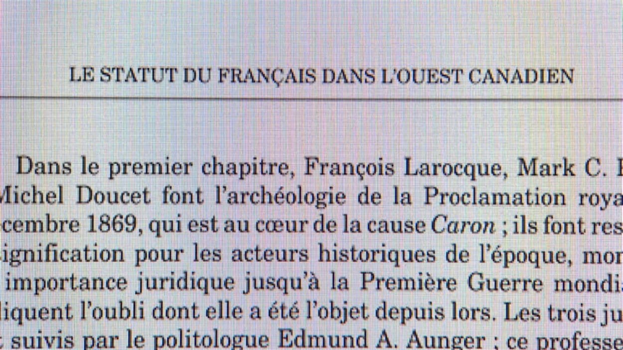Une dizaine de chercheurs ont participé à l'écriture du livre Le statut du français dans l'Ouest canadien : la cause Caron publié aux éditions Yvon Blais.
