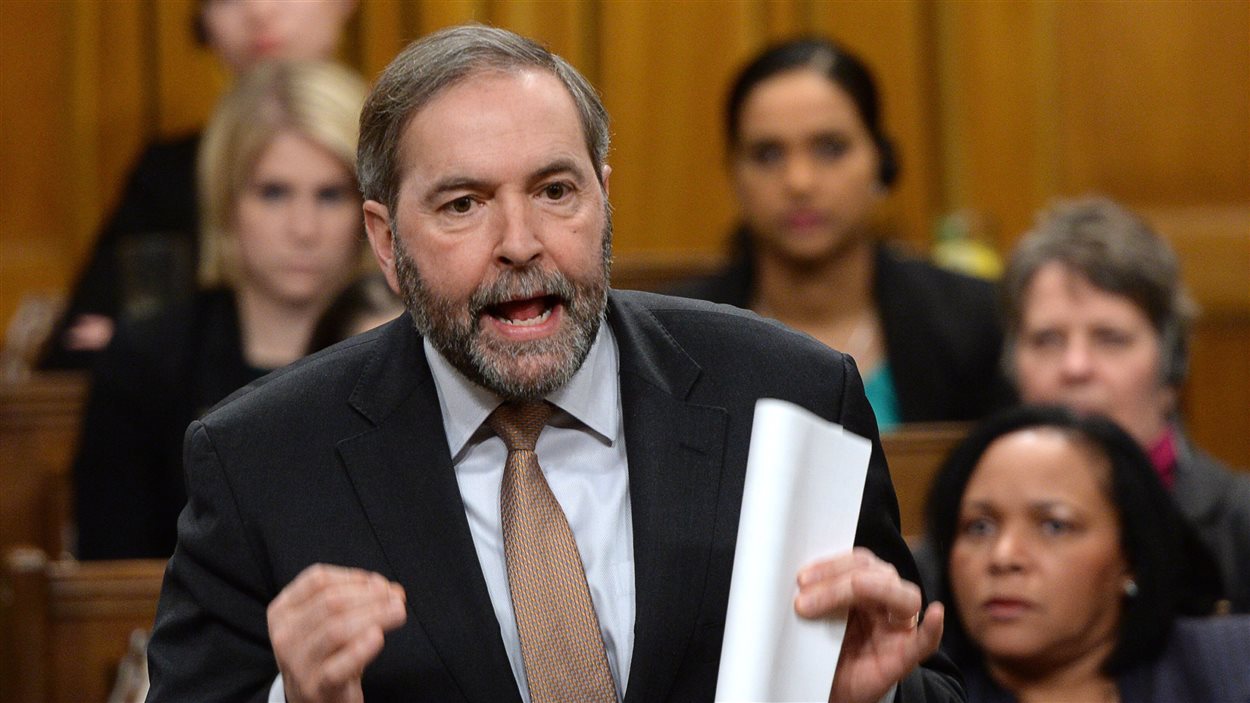 Le chef du NPD Thomas Mulcair pendant la période des questions.